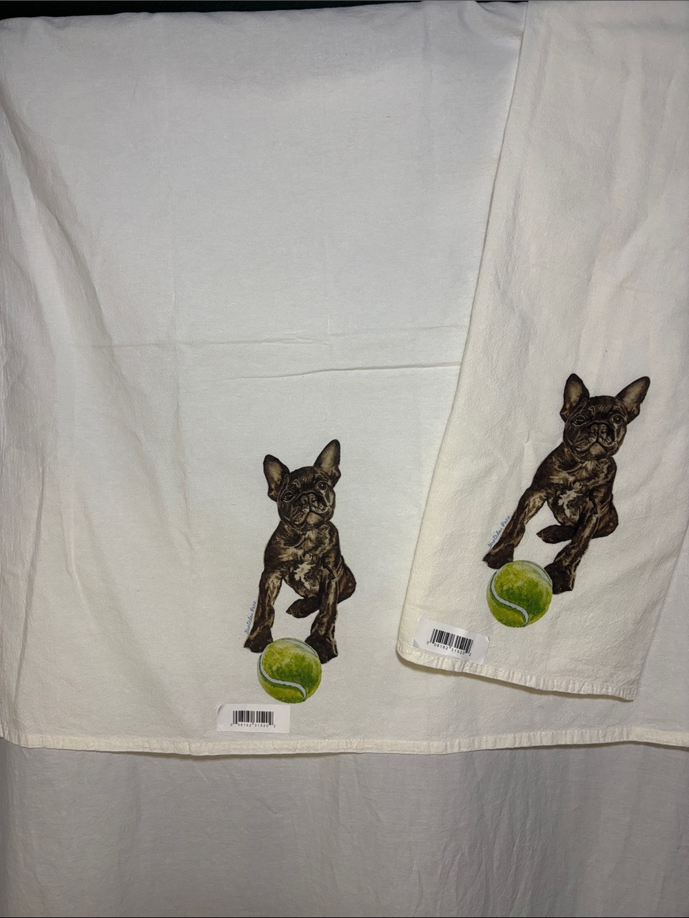 French Bulldog Tea Towels with Tennis Ball - Set of 2